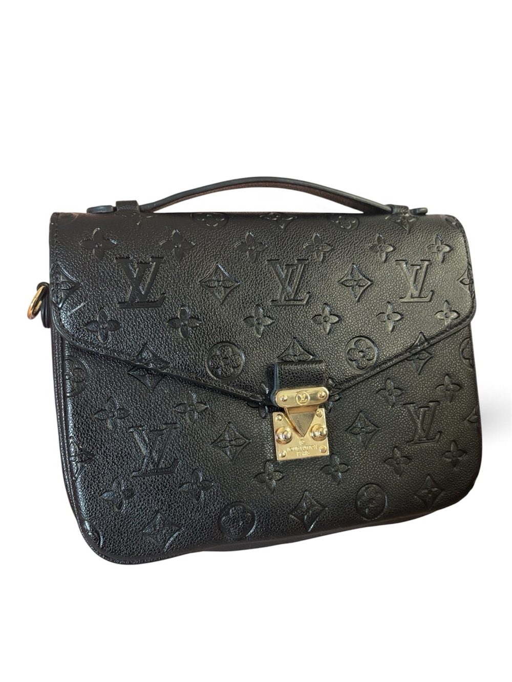 Louis Vuitton Black Monogram Embossed Satchel with Gold Hardware